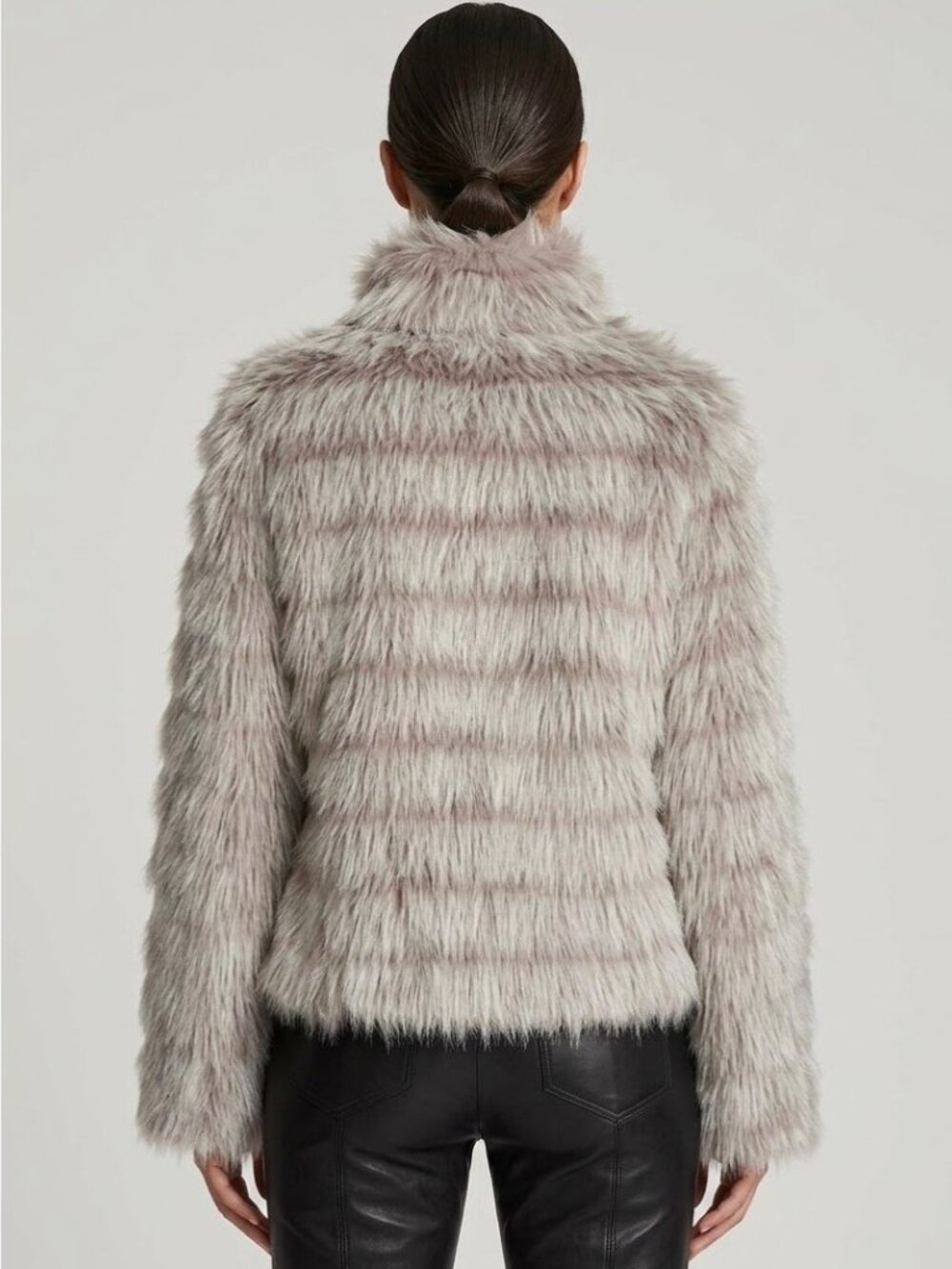 Betsey Johnson Gray Plush Faux Fur Coat M Animal Print Lined High Collar Y2K - Picture 7 of 13